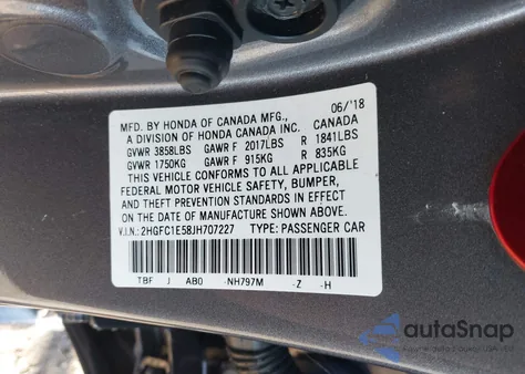 2018 Honda Civic Si from USA, damaged, VIN 2HGFC1E58JH707227